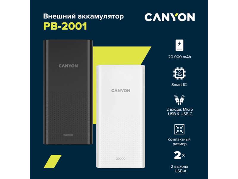 Портативный аккумулятор Canyon PB-2001 (CNE-CPB2001B), черный №4