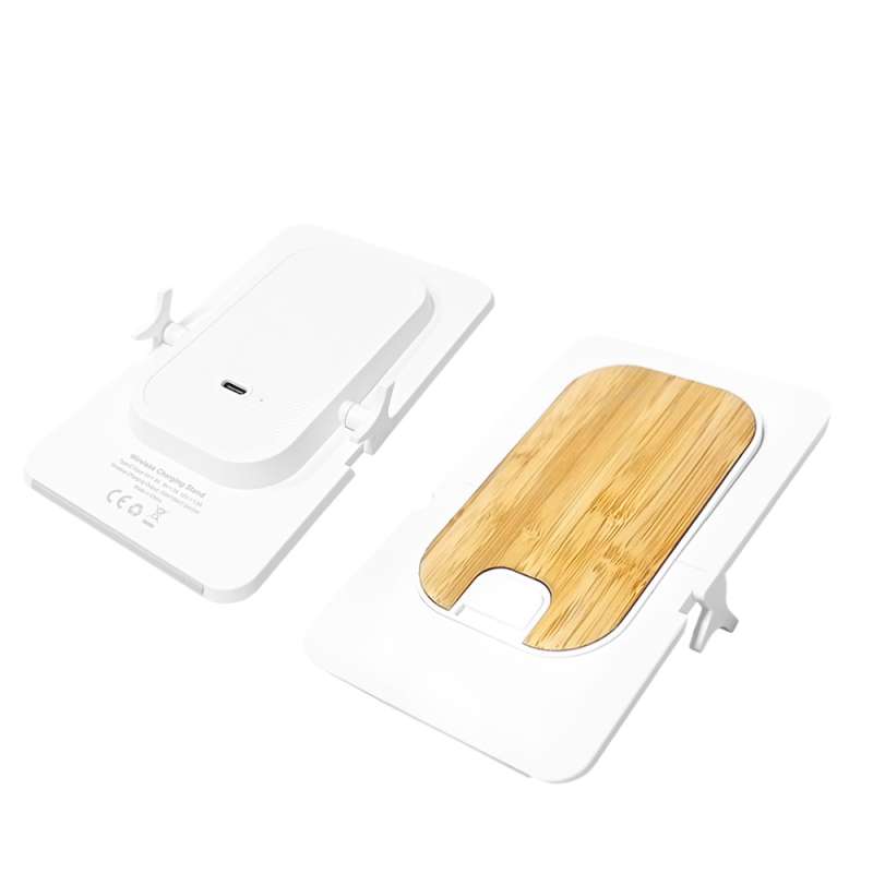 Беспроводное магнитное зарядное устройство Bambooco 15W, белый с бамбуковым №5