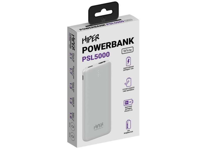 Портативный внешний аккумулятор PSL5000 White (Р) №4