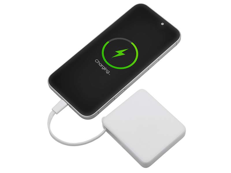 Внешний аккумулятор со встроенным кабелем USB-C Дэнси, 5000 мАч, белый №3