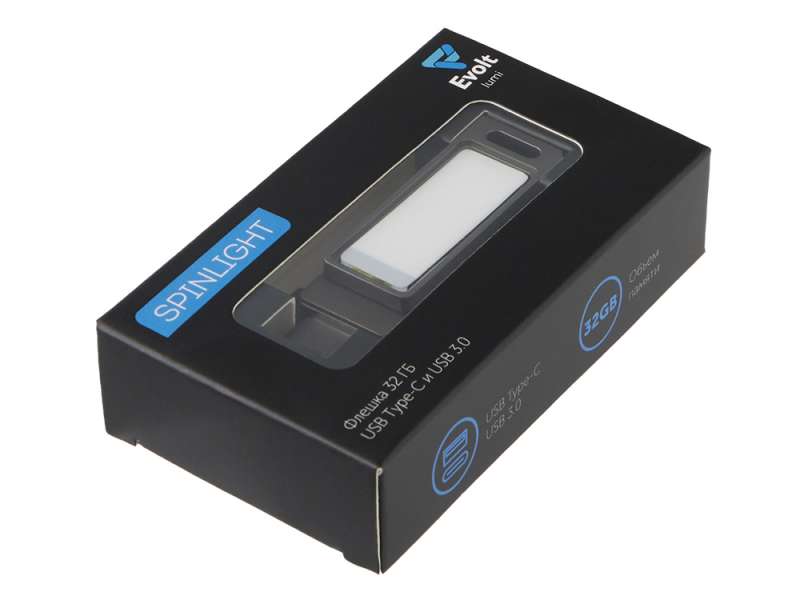 Флешка 32 ГБ USB Type-C и USB 3.0 с подсветкой лого Спинлайт №10