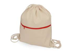 Рюкзак-мешок хлопковый Lark с цветной молнией, натуральный/красный №1