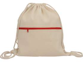 Рюкзак-мешок хлопковый Lark с цветной молнией, натуральный/красный №3
